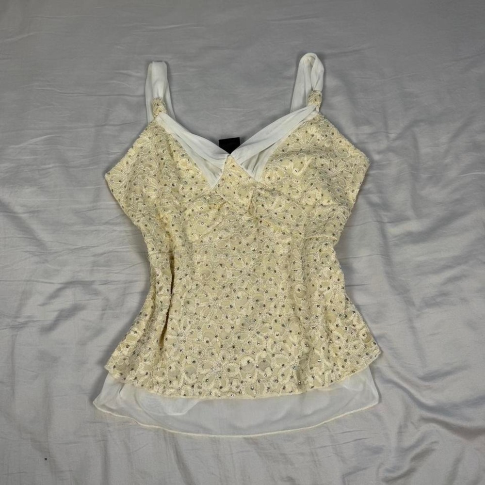 y2k JTB sparkly glitter cream babydoll fairy tank top